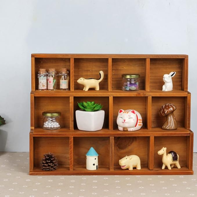 Cabilock Vintage Wooden Stair Storage Cabinet 12 Compartments Multi-Layer Desktop Organizer Shelf for Home D Cor Office Display Case 14.88 X 10.94 X 5.12 Inches