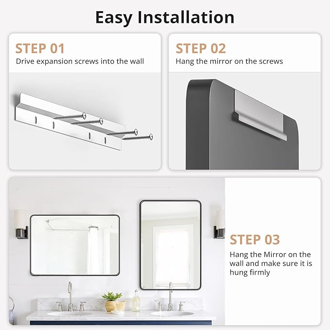Bathroom Mirror 30x22 Inch Black Metal Frame Rectangle Vanity Mirror with Rounded Corners, Modern Wall Mounted Anti-Rust Mirror for Farmhouse, Restroom, Entryway, Horizontal or Vertical Hanging