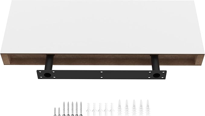 Ballucci Floating Shelf, 36" Wood Wall Shelf with Invisible Brackets for Bathroom, Living Room, Bedroom, Kitchen, Nursery, 6" Deep, White