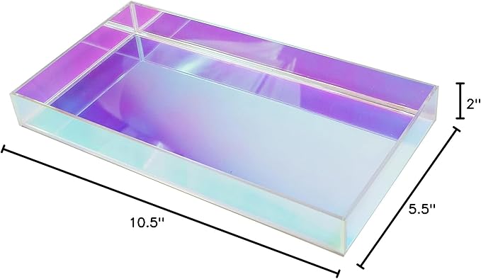 Iridescent Acrylic Tray 10.5" x 5.5", Vanity Tray for Dresser with Non-Slip Base, Small Bathroom Countertop Organizer for Makeup Perfume Jewelry, Cute Aesthetic Gift for Women, Purple