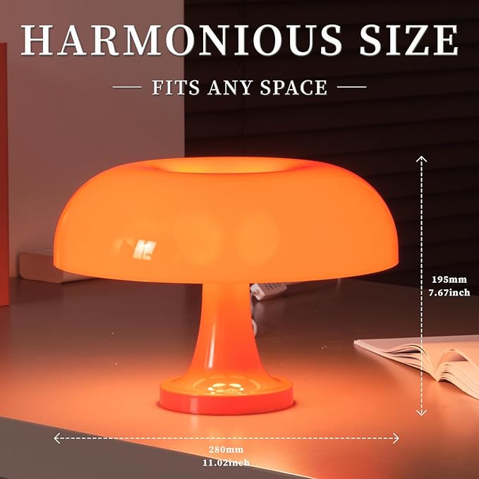 Modern Decorative Table Lamp, Mushroom Cap Design, USB Powered, 3 Lighting Modes, Dimmable, for Bedroom, Living Room Decor, Polished Plastic, Sunset Theme, Push Button Control, Adjustable Brightness