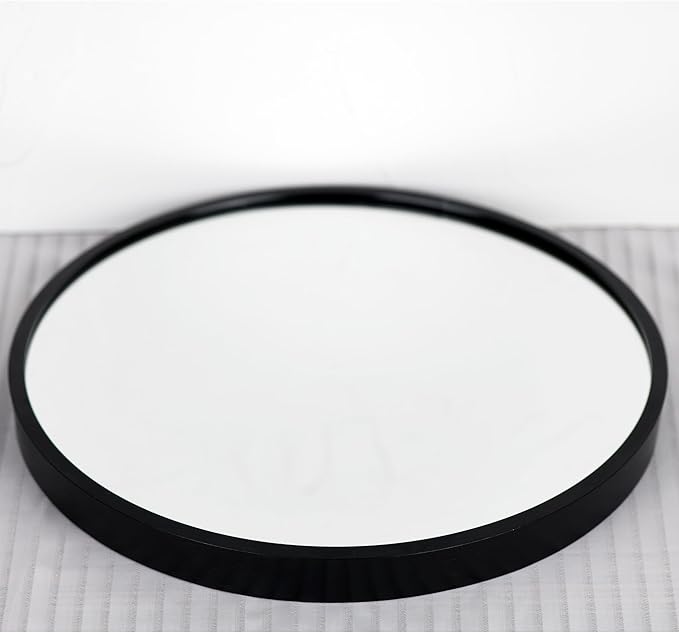 12-inch Aluminum Frame Modern Black Round wall Mirror, Suitable for Decorative Small Metal Frame Round Mirrors in bathrooms, Living Rooms, entrances, and corridors(Black, 12x12)