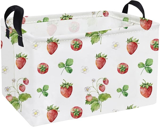 Essme Rectangular Kids Baskets,Strawberry Storage Box,Cute Basket for Kids with Handles for Room Decor, Book Bins,Shelf Basket.(Strawberry)