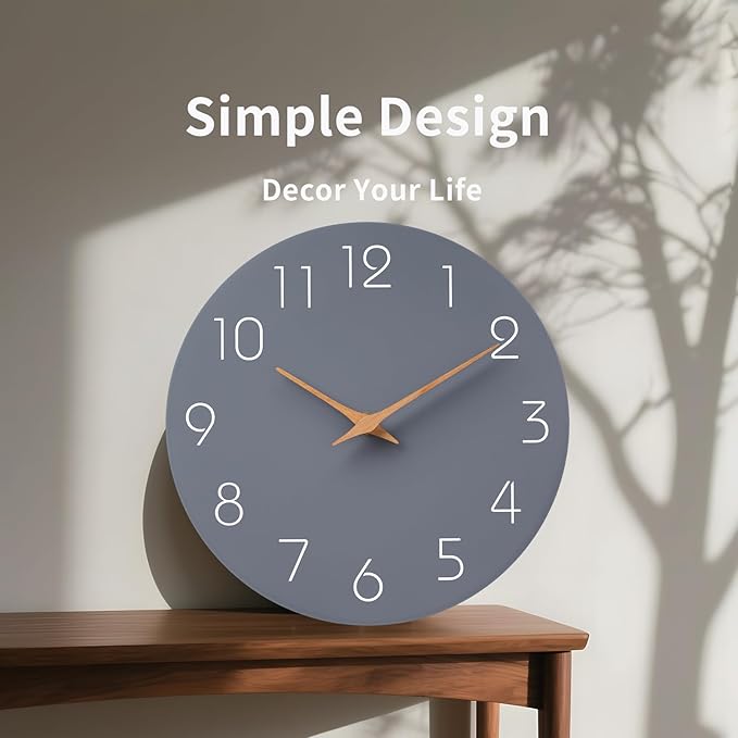 Mosewa Large Wall Clock 18 Inch Gray Modern Flatwood Silent Non Ticking Battery Operated Decorative for Bedroom Bathroom Living Room Kitchen Home Office Hotel
