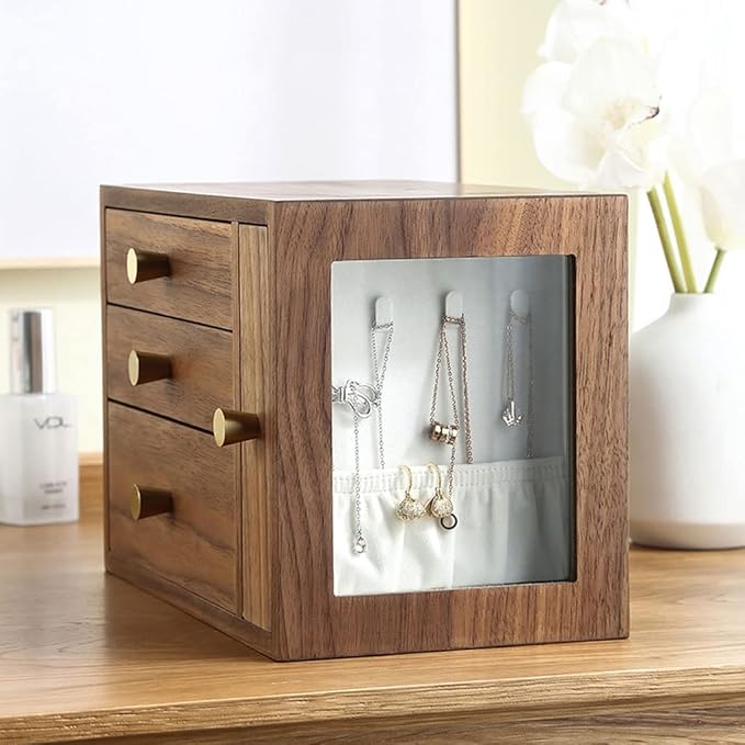 Makeup Organizers Jewelry Box Wooden Multilayer Drawer Jewelry Box Retro Storage Box Ring Earring Necklace Bracelet Storage Box Built-in Flocking 10 Inch Jewelry Case