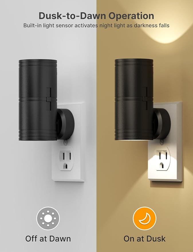 Likelgn Night Light Plug into Wall, 4 Pack Dimmable LED Nightlight with Dusk to Dawn Sensor, Soft White Glow, for Hallway, Bathroom, Bedroom, Black