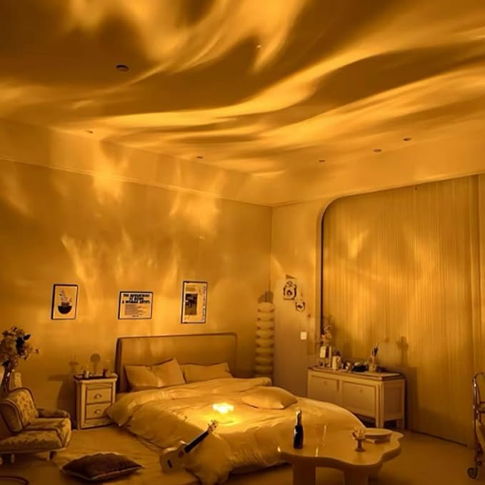 HAIDOLIANG Ocean Wave Ceiling Projector, Colors Changing Show Aurora Glow Lamp with Remote, Sunset/Cloud Led Night Light, Northern Lights, Luminorthe Cube lamp for Bedroom/Room Decor(Big)