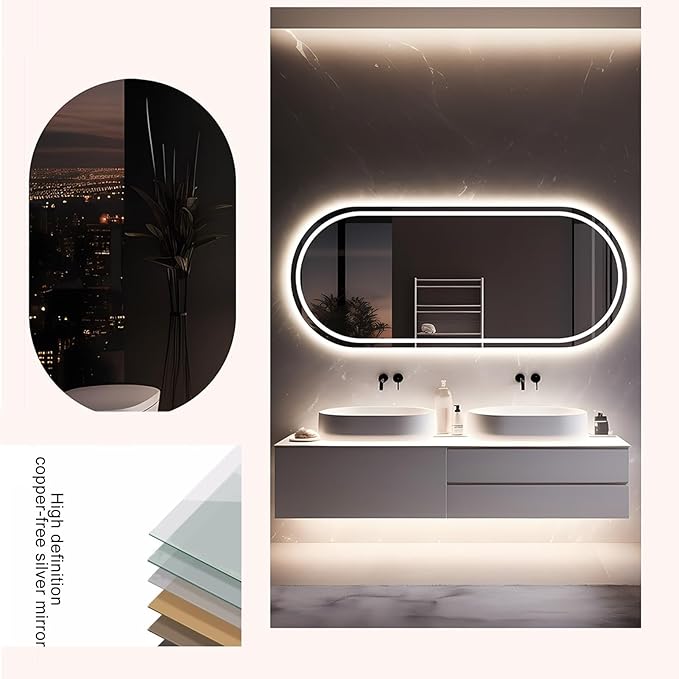 Bathroom Mirror with LED Light,3-Color Dimmable Anti-Fog Wall Mount Mirror,Decorative Mirror, Make-up Vanity Mirror with Smart Touch Button for Entryway, Bedroom and Bathroom (Color : (A 3