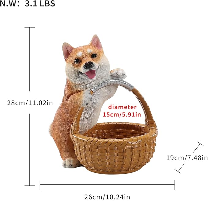 Dog Resin Storage Basket, Desktop Organizer for Remote & Keys, Cute Home Decor Tray, Ideal present for Pet Lovers.(Shiba Inu)