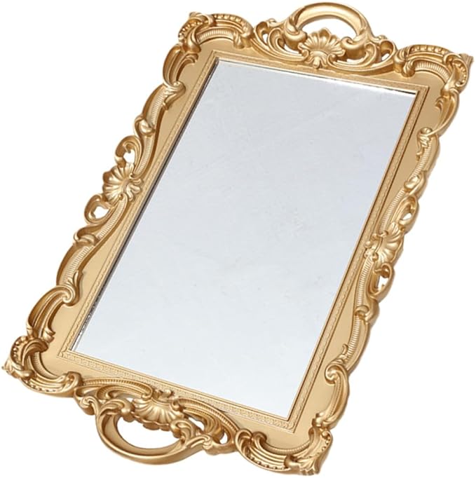 LALAFINA Vintage Mirror Tray Perfume Organizer for Dresser Decorative Makeup Tray with Glass Mirror Surface for Bedroom and Bathroom Décor