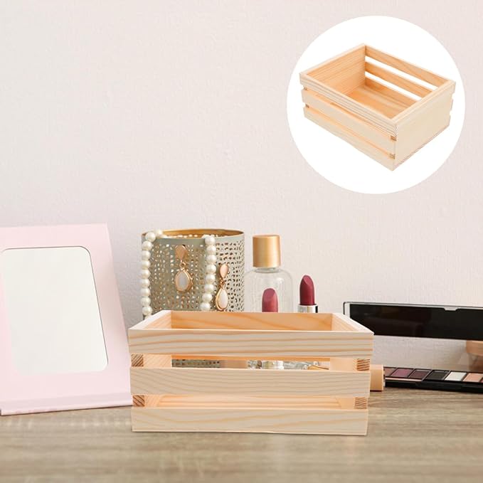 PRETYZOOM Wooden Storage Box with Unique Hollow Design Multifunctional Desktop Organizer Basket for Home Office Compact 6.29X4.72X2.75In Storage Bin for Sundries and Stationery