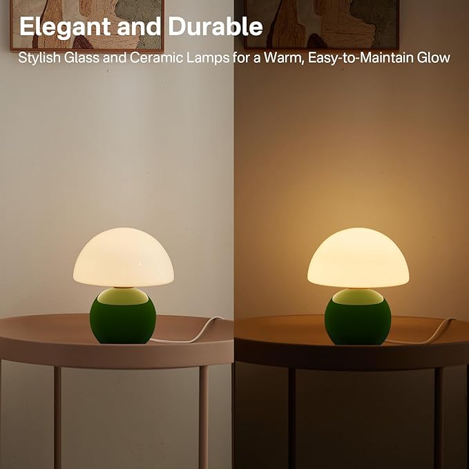 Dawnwake Mushroom Lamp Table Lamp for Bedroom,Desk Bedside Small Lamps for Living Room Night Stands,Mushroom Decor Cute Mini Modern Mid Century Lamps,Unique Aesthetic Living Room Decor(Dark Green)