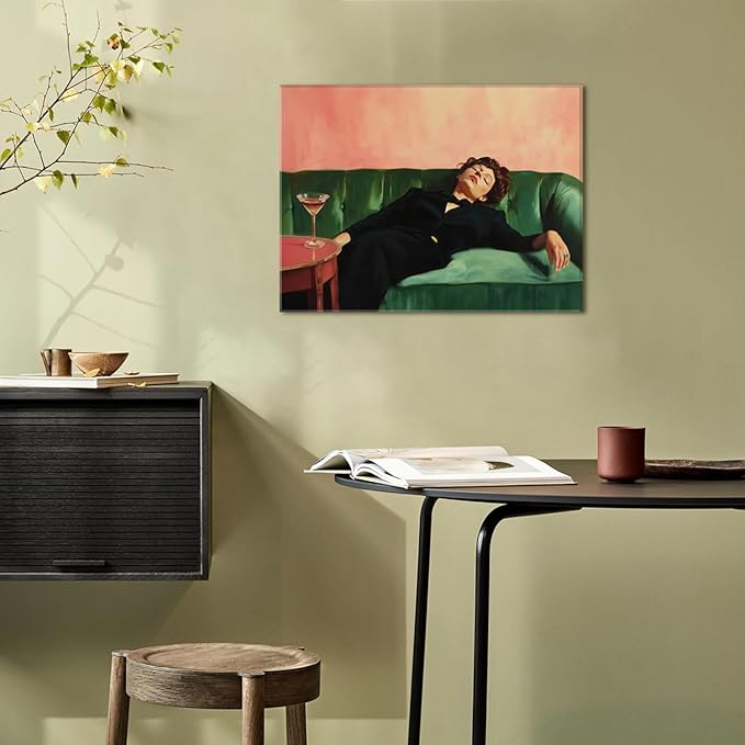 Vintage Woman Wall Art Funky Victorian Lady Lying on Couch Canvas Prints Moody Painting Poster Eclectic Aesthetic Wall Decor Picture Home Decor for Girly Bedroom Living Room 16X24Inch Framed