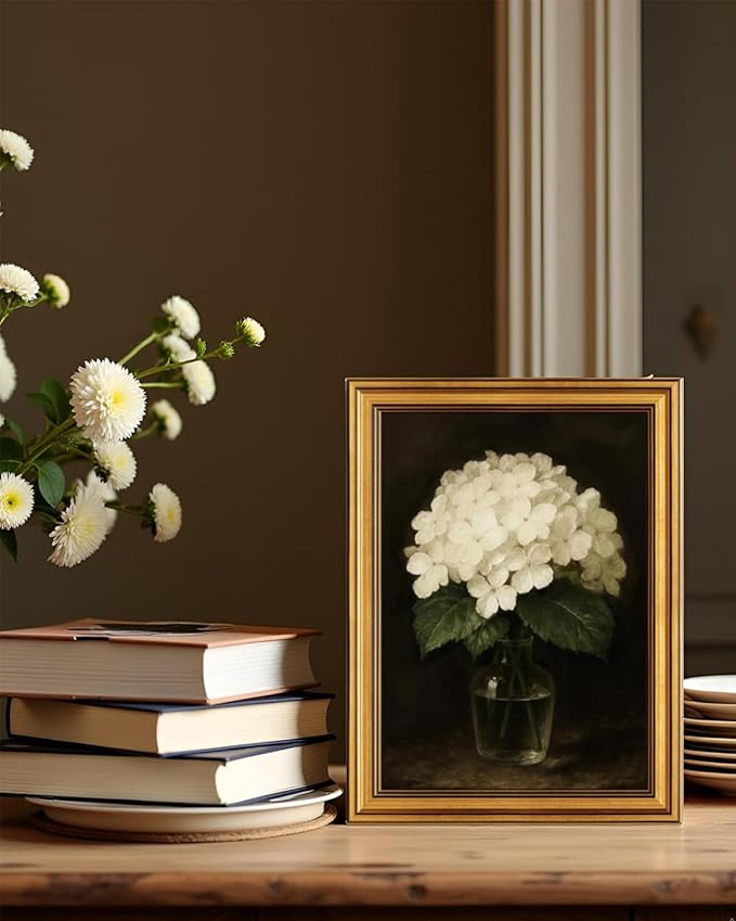 InSimSea Gold Framed Canvas Prints Wall Art, Vintage Flower Bathroom Decor, Classical Hydrangea Paintings Farmhouse Wall Decor Aesthetic, Antique Pictures for Kitchen Living Room Shelf, 12x16inch