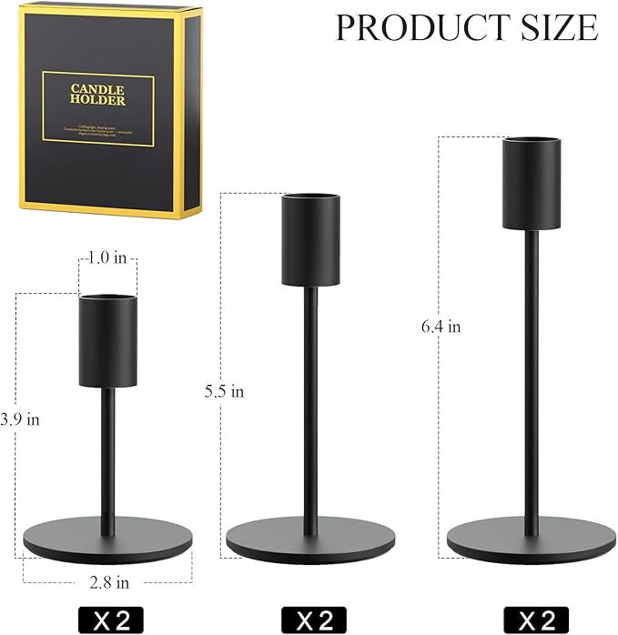 FSyueyun Black Candle Holder Taper Candle Holders, Set of 3 Candle Stick Holders Decor for Mantel Table Centerpiece, Used for Wedding, Dinning, Housewarming Gift