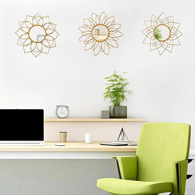 Champagne Gold Round Mirrors for Wall Pack of 3 - | 9 inch Decorative Mirrors for Valentine Wall Decor& Vintage Room Decor | Circle Mirror Modern Valentine Gifts for Women & Moms