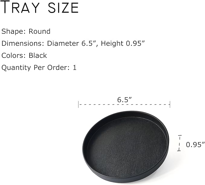 Black Round Small Tray - 6.5 Inch Elegant Bathroom Vanity Tray, Kitchen Counter Organizer & Coffee Table Decor | Sturdy Plastic Serving Tray for Perfume, Soap, or Essentials