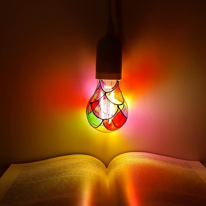 Stained Glass LED Light Bulb, E26 Base 6W A19/A60 LED Colorful Bulb for Party Lighting, Bedside Lamp, Festive Atmosphere, Christmas Halloween Decoration, Non-Dimmable, 2 Pack