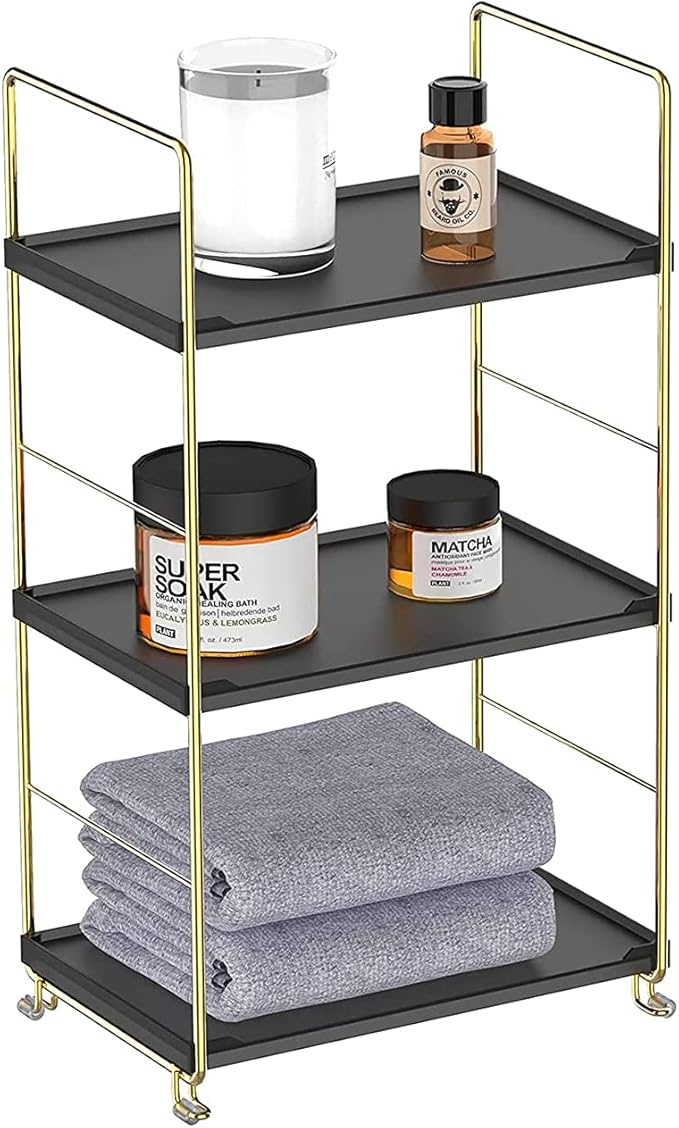 Freestanding Organizer Shelf, 3-Tier Bathroom Countertop Organizer, Makeup Organizer -Corner Storage Shelf, Kitchen Spice Rack,Standing Shelf for Bathroom, Bedroom, Kitchen (Black)