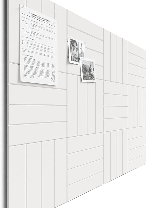 Bumusty Large Cork Board Alternative-48 x 36" Felt Bulletin Board Tiles, with 30 Pushpins, 70 Adhesive Tabs, Bold-Stripe 12-Pack, Cork Boards for Office Push Pin Board Felt Board-Milky White