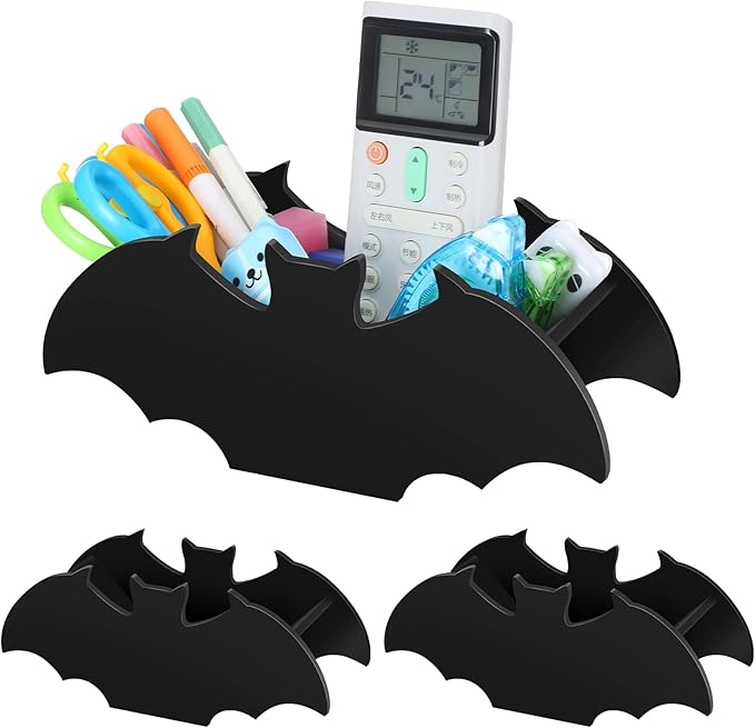 Yousoontic 3 Pcs Bat Boxes Bat Makeup Brush Holder Gothic Makeup Organizer Bat Decor Bat Tray for Home Cosmetic Bathroom Desk Storage Room Vanity Office Halloween Party Accessories Keys Pen Container