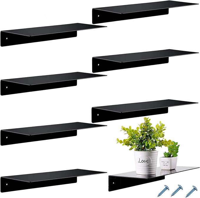 Blulu 8 Pcs Acrylic Floating Shelf, Invisible Wall Mounted Shelf for Book Plants Picture Makeup Record Display in Living Room, Bathroom, Bedroom, Kitchen, Office(14 x 5 x 2 Inches,Black)