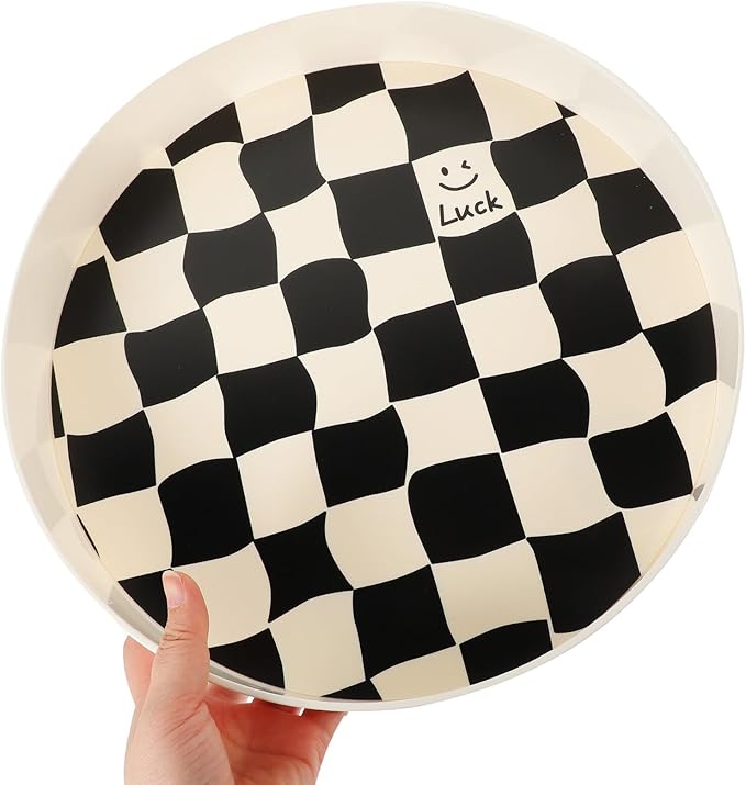 PRETYZOOM Black and White Chessboard Pattern Large Desktop Tray Decorative Storage Tray for Jewelry Makeup Perfume Trinkets Organizer for Home and Office