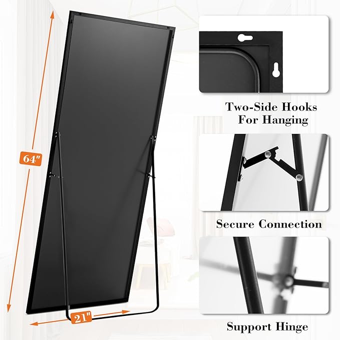 NEWBULIG Full Length Mirror, Full Body Floor Mirror with Aluminum Alloy Thin Frame, Wall or Standing Mirror for Bedroom, Living Room, Dressing Room