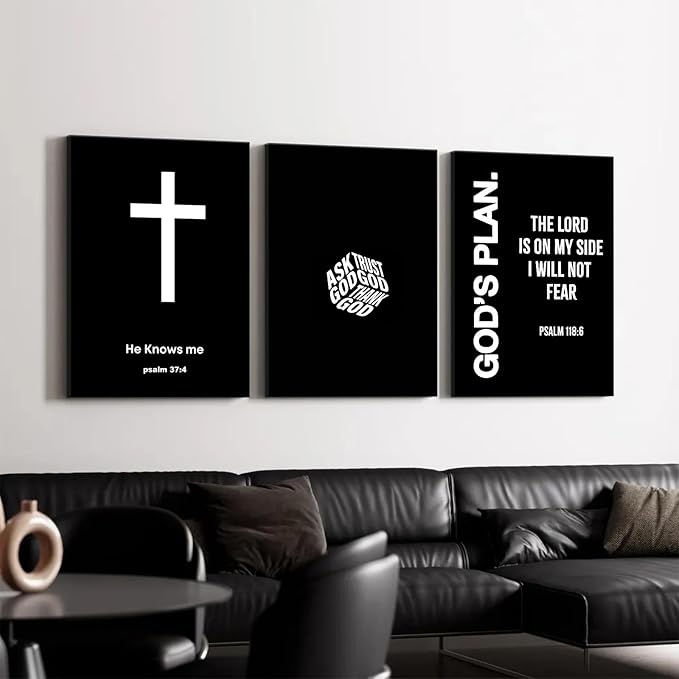 Christian Jesus Wall Art Black White God Canvas Wall Decor Religious Bible Verse Poster Modern Christian Cross Painting Artwork Christ Scripture Prints Picture for Bedroom 16x24x3 Inch Wrapped Canvas