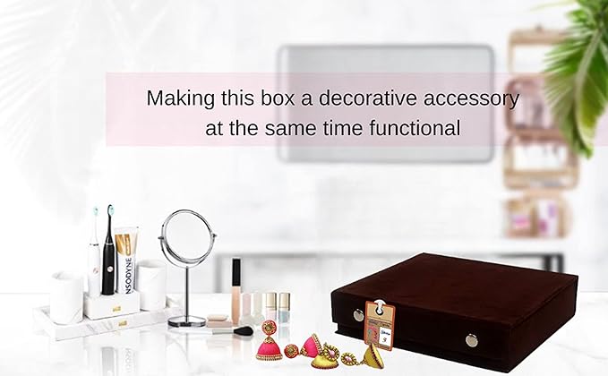 atorakushon Velvet Earrings Jewelry Box Women 12 Slots Jhumka Jewelry Organizer, Rings Earrings Holder Organizer Display Storage Case, for Woman and Girls (Brown)