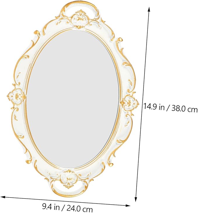 Cabilock Vintage Mirror Tray White Retro Decorative Jewelry Organizer Makeup Display Plate for Home Décor and Photography Props