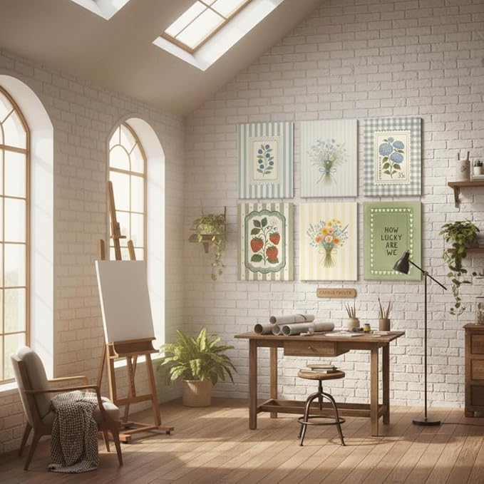 6Pcs Vintage Floral Canvas Wall Art Cottagecore Botanical Painting Picture Wall Decor Vintage Botanical Posters Print Artwork for Girls' Room Bedroom Livingroom Home Decoration