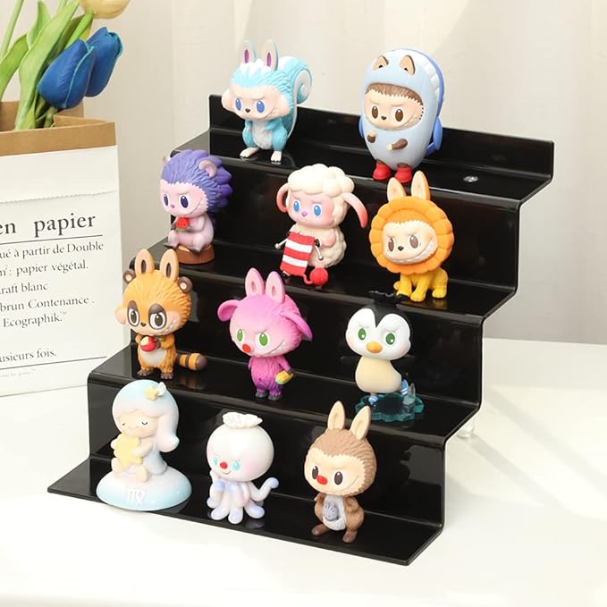 Acrylic Stands for Display,4 Tier Black Cupcakes Perfumes Figurines Display Stand Risers Shelf for Decoration and Organizer (2Pack 9x6'')