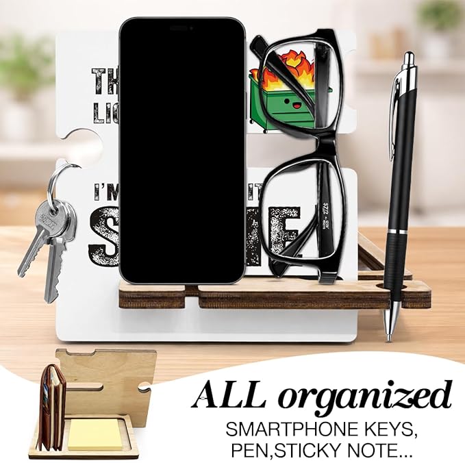 Inspirational Office Gift - Multi-functional Desk Organizer - Humorous Dumpster and Fire Office Quote Wooden Decor Sign for Women Desk Shelf Table