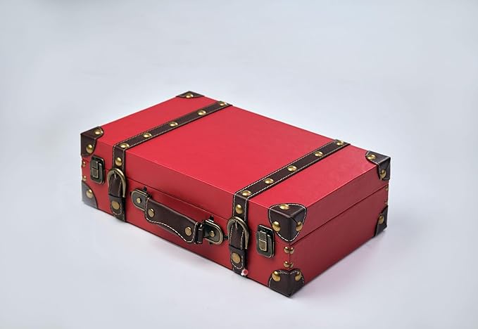 wald imports - Paperboard Suitcase -Decorative Storage Boxes - Suitcase for Decoration, Storage, and More (Faux Leather Red)