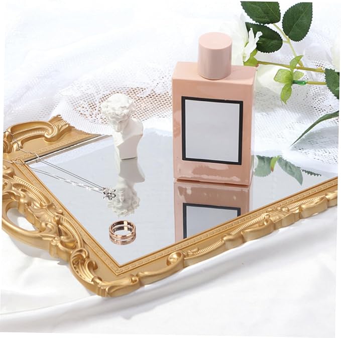 ABOOFAN Vintage Mirror Tray for Perfume and Makeup Organizer, Decorative Vanity Plate for Dresser Tops, Glass Perfume Tray for Home Décor and Photography Display