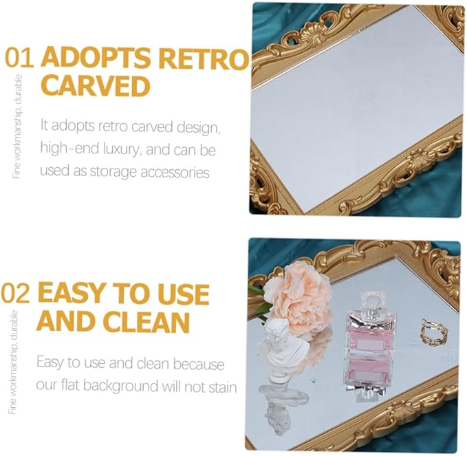 SOLUSTRE Vintage Mirror Tray for Dresser Perfume Organizer, Vanity Tray with Decorative Mirror Surface, Makeup and Jewelry Storage for Bedroom and Bathroom Décor