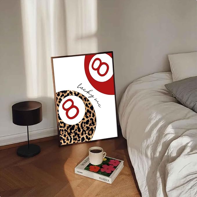 3Pcs Trendy Leopard Wall Art Preppy Funky Red Boot Martini 8 Ball Wall Decor Pictures Vintage Feminism Aesthetic Cheetah Canvas Poster Prints for Girly Bedroom Apartment Dorm Decoration 16X24Unframed