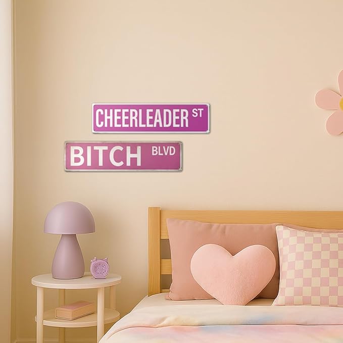 "Bitch Blvd" Pink Wall Decor Aesthetic – 16x4″ Sassy Street Signs for Bedroom | Metal Y2K Posters Decorations for Downtown Girl Room Girly Bedroom Teen College Dorm, 2367