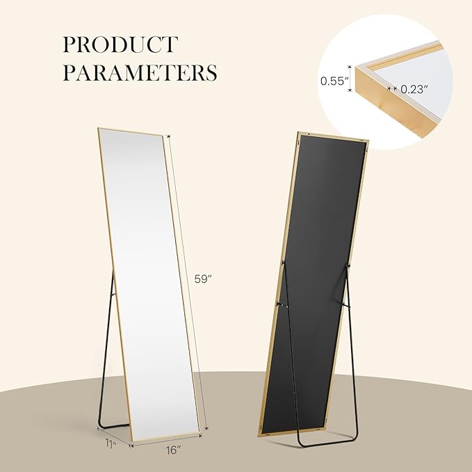 NEWBULIG Full Length Mirror, Full Body Floor Mirror with Aluminum Alloy Thin Frame, Wall or Standing Mirror for Bedroom, Living Room, Dressing Room