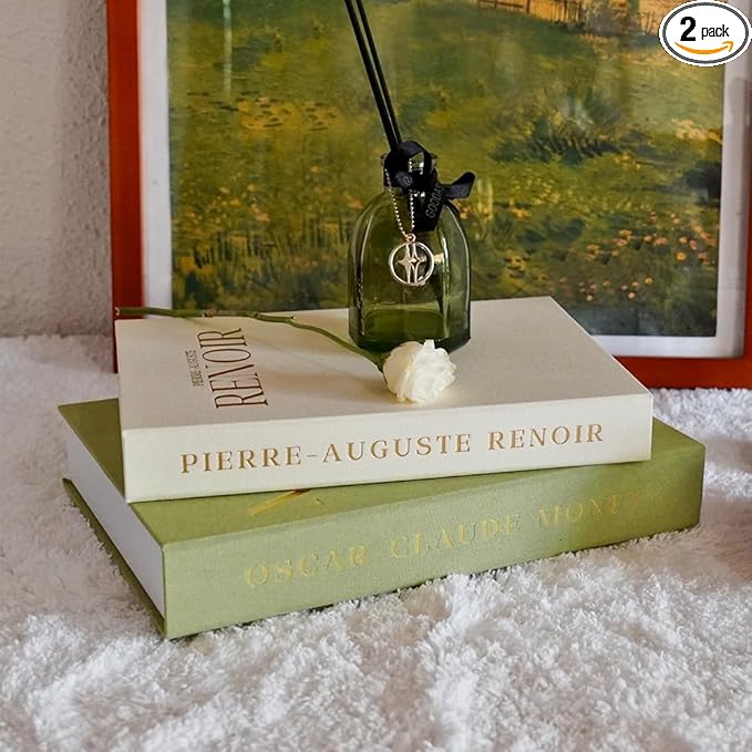 Aesthetic Decorative Books - Set of 2 Linen Fake Books Enhance Your Coffee Table, Home Decor, Living Room, Bookshelf or Mantle Decor, Modern Stackable Faux Book Photo Storage and as a Keepsake Box