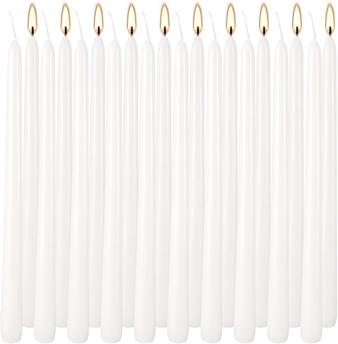 Howemon 20 Pack White Taper Candles 12 Inch Tall 3/4 Inch Thick Burn 10 Hours
