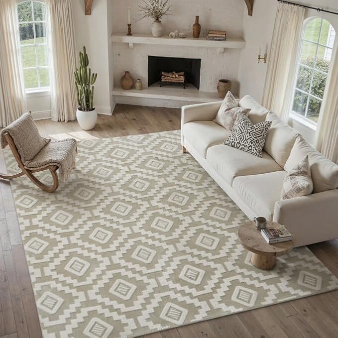PureCozy Super Soft Shag Rug 8x10 for Living Room Modern Beige Washable Large Area Rugs High Pile Non-Shedding Throw Rugs Non Slip Indoor Office Carpet for Playroom Bedroom Home Aesthetic Decor