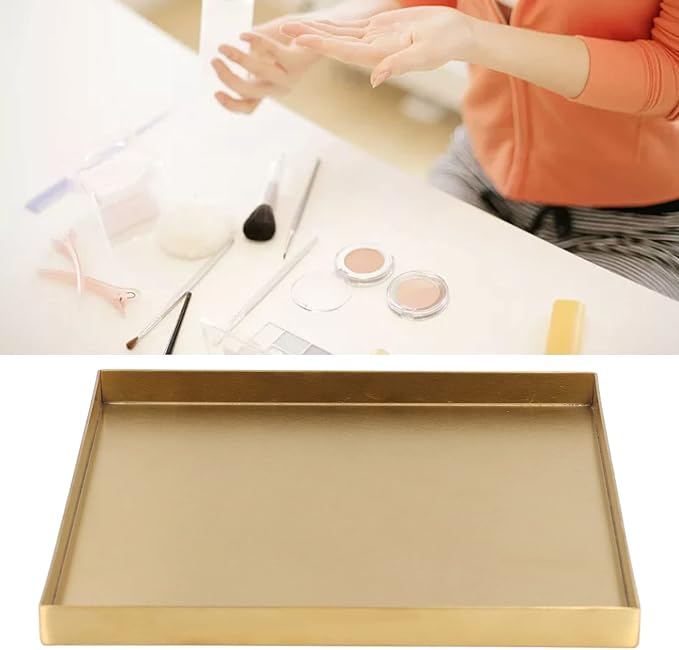 Gold Stainless Steel Decorative Tray Organizer for Bars Restaurants Office, Elegant Jewelry Dish Makeup Organizer for Living Room Bedroom, 8.0x8.0x0.6in