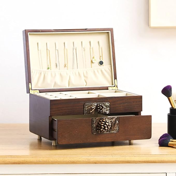 Makeup Organizers Wooden Box Jewelry Box Watch Storage Box with Drawer Double-Layer Jewelry Box Retro Jewelry Box Bracelet Watch Box Gift Jewelry Case