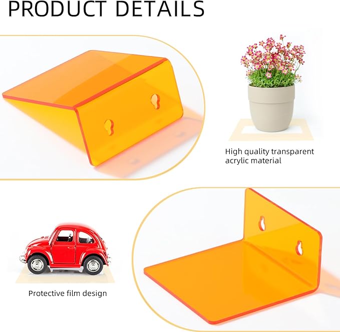 Acrylic Wall Shelves for Storage,Floating Shelf,Multicolored Display Shelves,Ledges for Figures,Plant,Picture Photo for Bedroom Decor Living Room