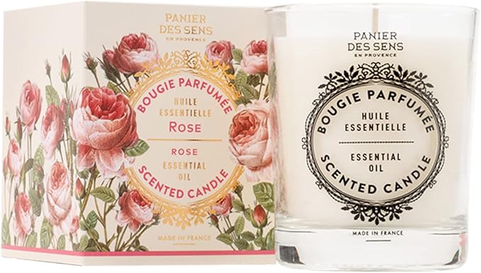 Panier des Sens Rose Candle - Hand-Poured in Provence, France - Long Lasting Scented Candles up to 55 Hours Burn Time - Rose Scented Candle - 100% Natural Cotton Wick - 6.3 oz Decorative Candles