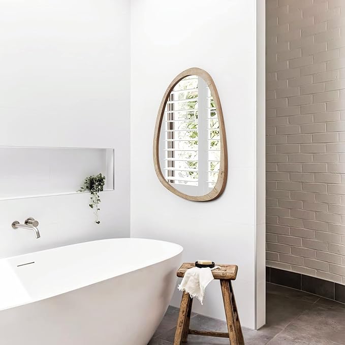 sawsile Irregular Wall Mirror for Bathroom,Wood Asymmetrical Rustic 24x36 inch Farmhouse Vanity Unique Nature Decorative Large Mirror for Entryway,Bedroom,Living Room,Washroom
