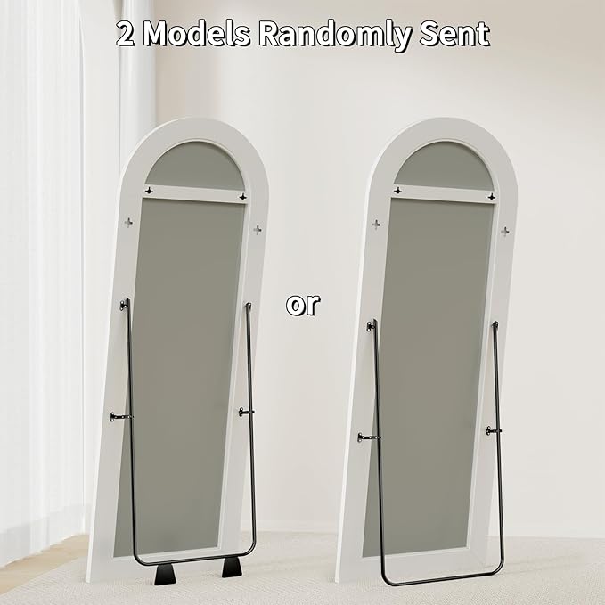 Koonmi LED Arched Full Length Mirror, 63"x20" Full Length Mirror with Lights, Lighted Floor Mirrors with Stand, Full Body Mirrors with Dimming & 3 Color Lightingfor Living Room Cloakroom, White