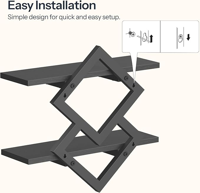 HOOBRO 15" Floating Shelves for Wall, Set of 2 Wall Shelf, 2-Tier Hanging Shelves, Wall Mounted Storage Shelf, Display Rack, for Living Room Bedroom Kitchen Bathroom, Black BB14BJP201